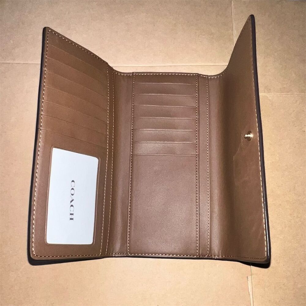 COACH Leather Trifold Wallet Brown w Gold Hardware AUTHENTIC - Picture 5 of 7